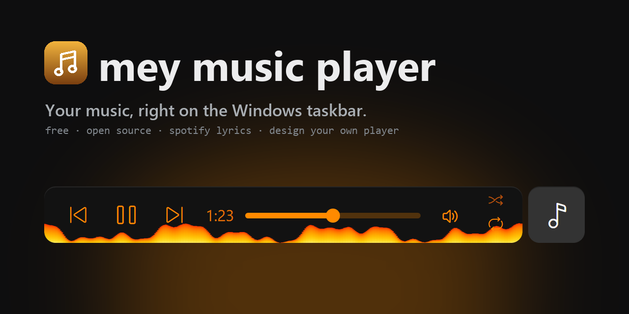mey music player - a free music player for the Windows taskbar